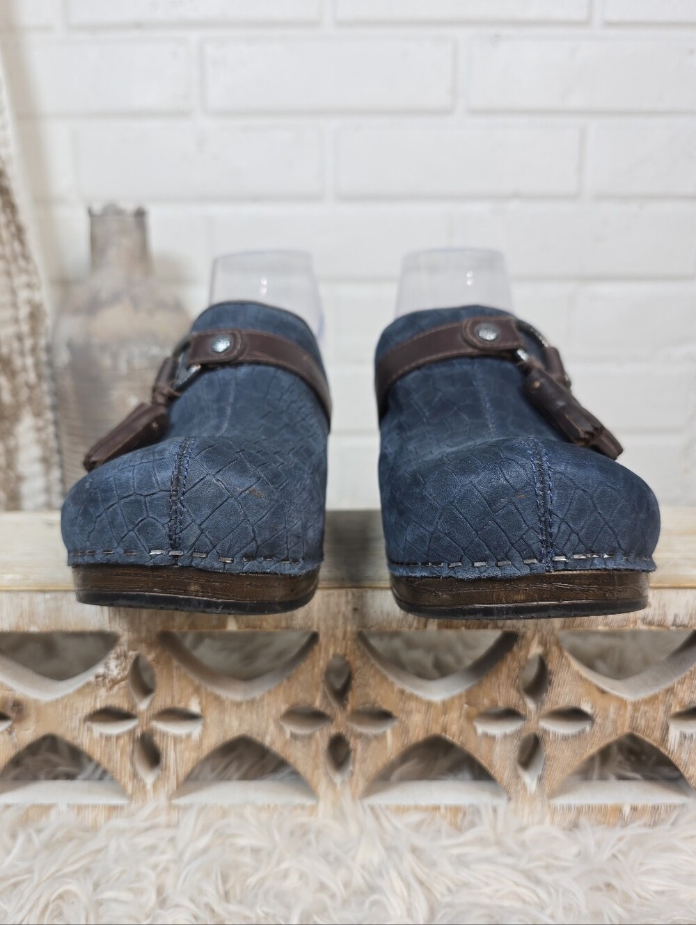 Dansko Navy Leather Croc Embossed Tassel Clog Size 9.5/10 US - Picture 6 of 11
